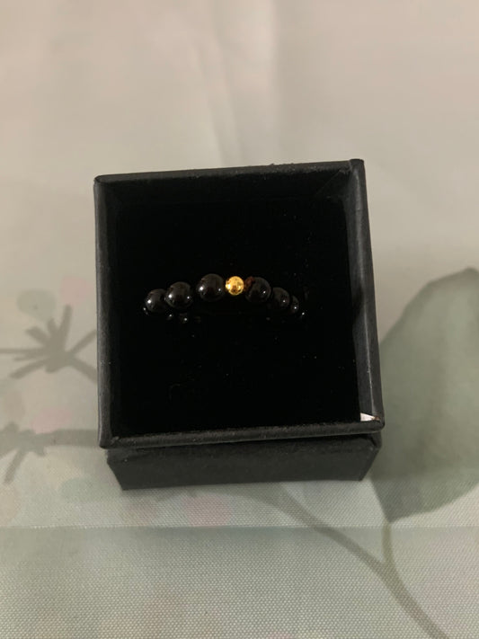 Black Obsidian Beaded Crystal Ring.